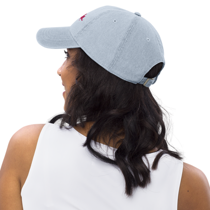 Michigan Upper Peninsula Denim Baseball Hat (w/ Pink UP Outline)