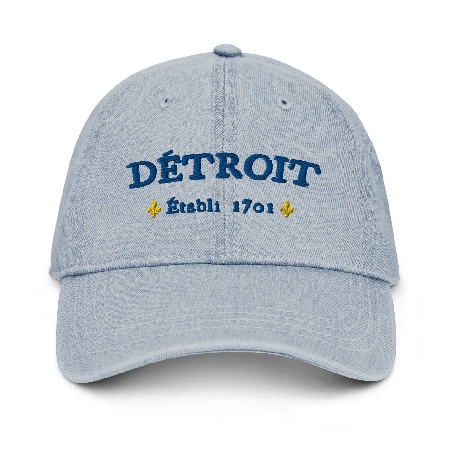 'Détroit Établi 1701' Denim Baseball Cap | Blue/Gold Embroidery - Circumspice Michigan