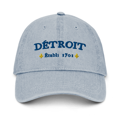 'Détroit Établi 1701' Denim Baseball Cap | Blue/Gold Embroidery - Circumspice Michigan