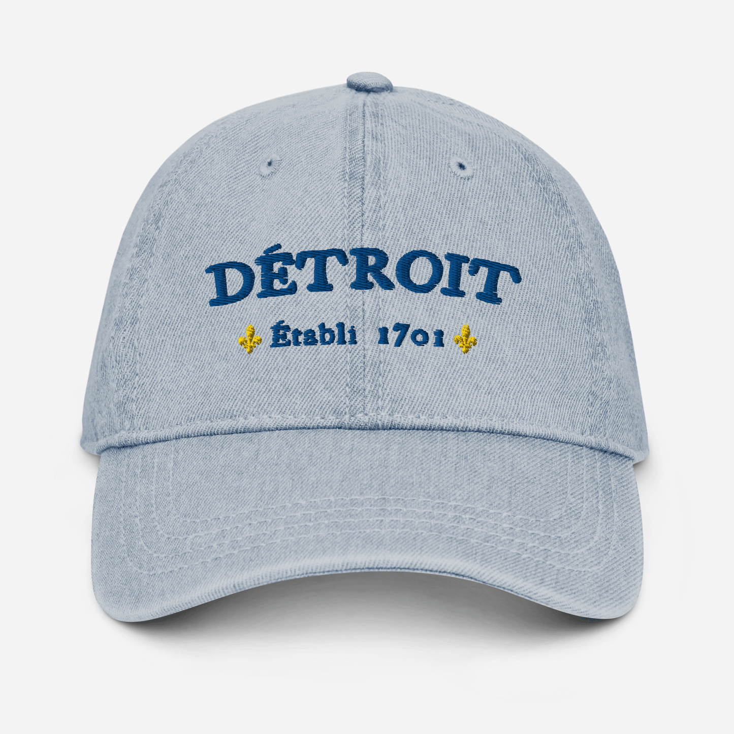 'Détroit Établi 1701' Denim Baseball Cap | Blue/Gold Embroidery - Circumspice Michigan