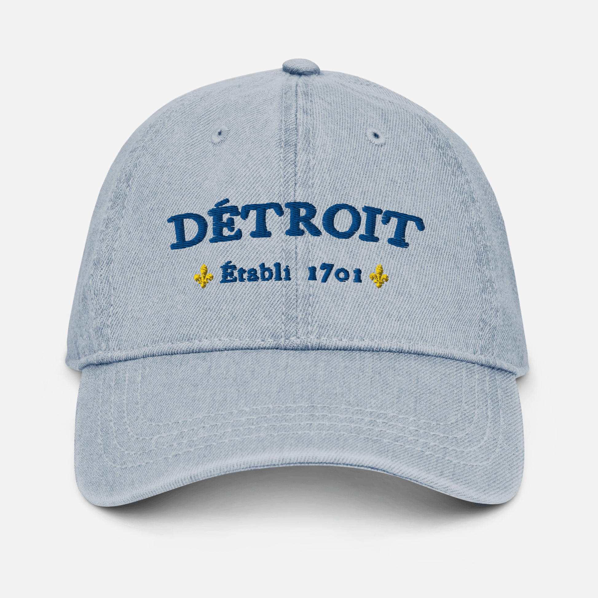 'Détroit Établi 1701' Denim Baseball Cap | Blue/Gold Embroidery - Circumspice Michigan