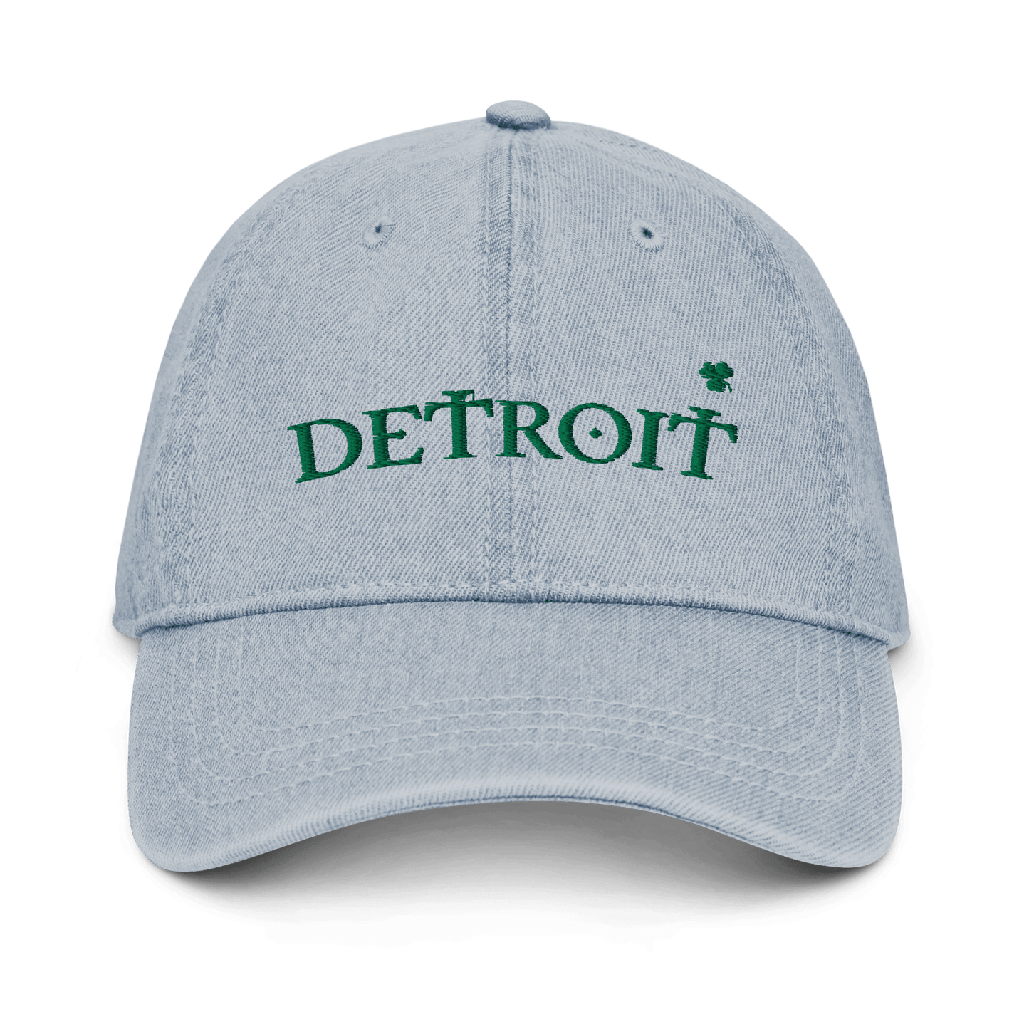 'Detroit' Denim Baseball Cap (Irish Font w/Shamrock) - Circumspice Michigan