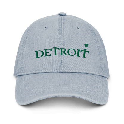 'Detroit' Denim Baseball Cap (Irish Font w/Shamrock) - Circumspice Michigan