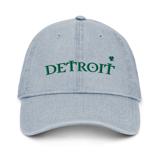 'Detroit' Denim Baseball Cap (Irish Font w/Shamrock) - Circumspice Michigan