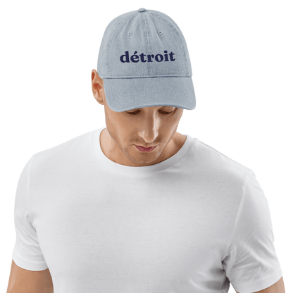 'Détroit' Denim Baseball Cap | White/Navy Embroidery - Circumspice Michigan