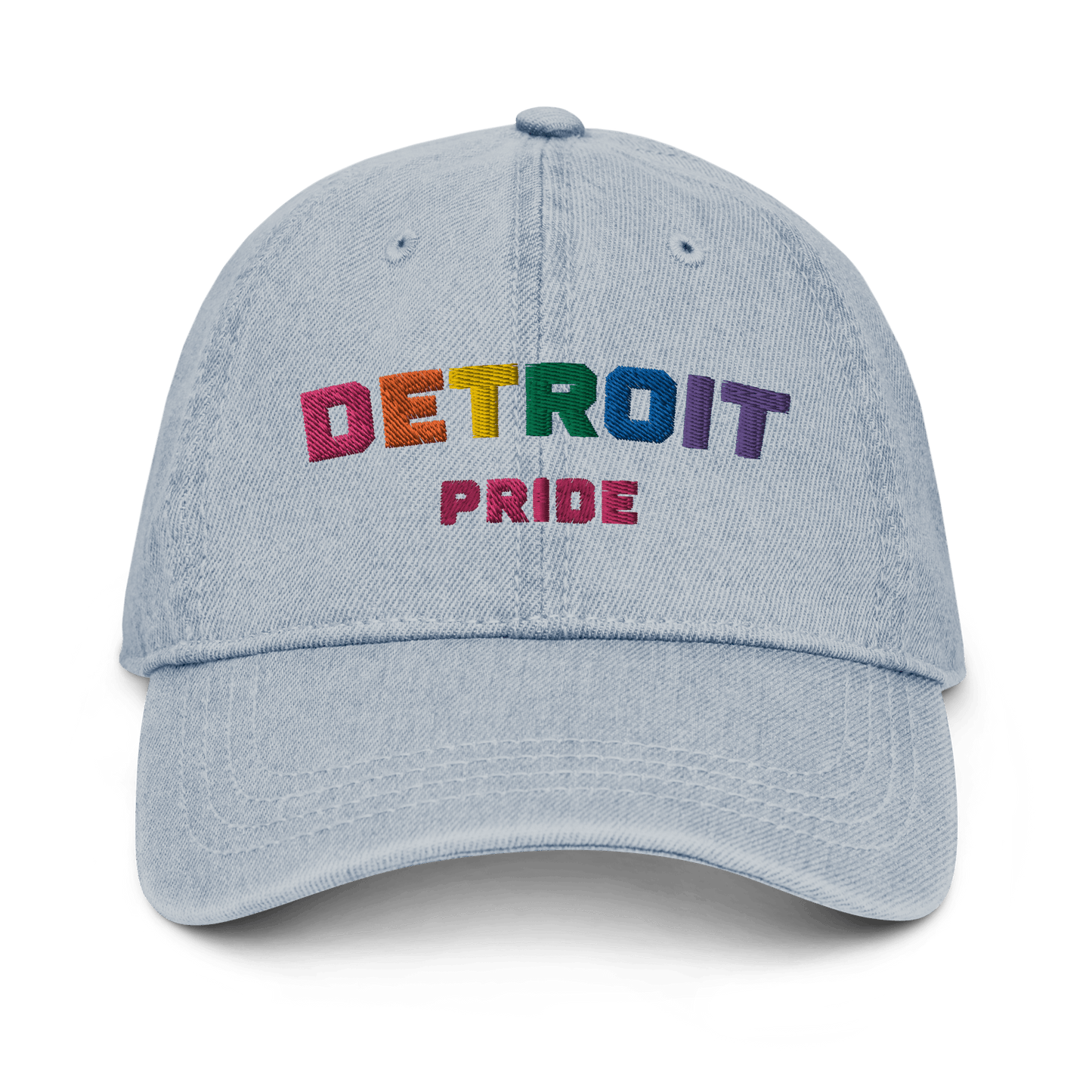 'Detroit Pride' LGBTQ Denim Baseball Cap (w/Rainbow Colors) - Circumspice Michigan