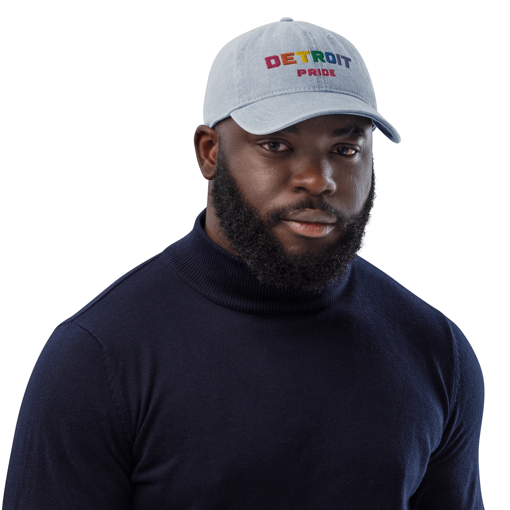 'Detroit Pride' LGBTQ Denim Baseball Cap (w/Rainbow Colors) - Circumspice Michigan