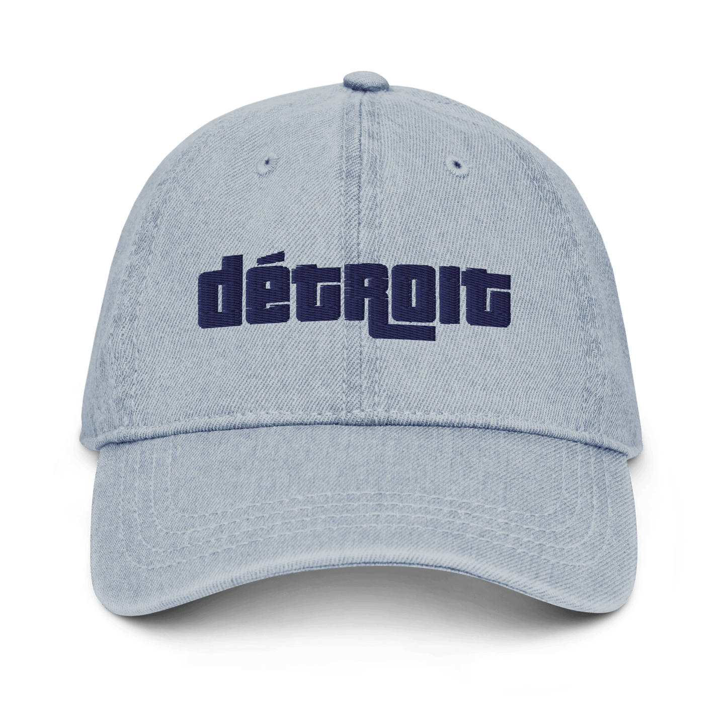 'Détroit' Denim Baseball Cap (1970s Font) | White/Navy Embroidery - Circumspice Michigan