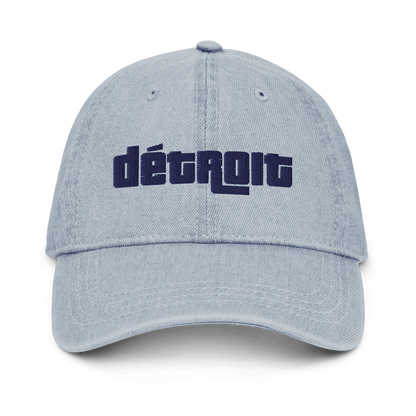 'Détroit' Denim Baseball Cap (1970s Font) | White/Navy Embroidery - Circumspice Michigan