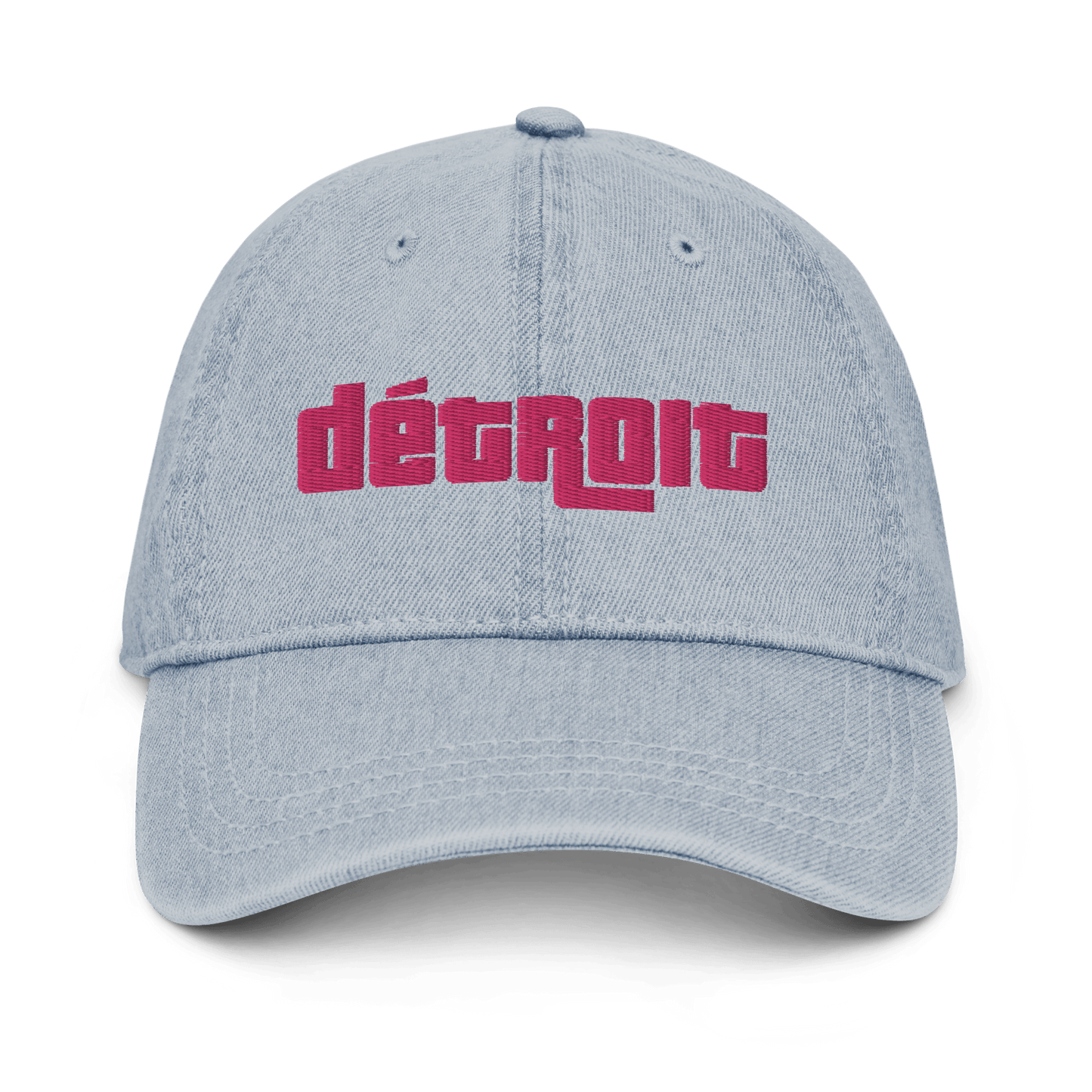 'Détroit' Denim Baseball Cap (1970s Font) | Pink Embroidery - Circumspice Michigan