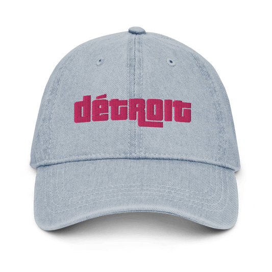 'Détroit' Denim Baseball Cap (1970s Font) | Pink Embroidery - Circumspice Michigan