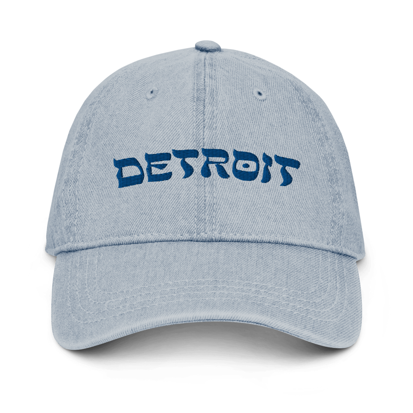 'Detroit' Denim Baseball Cap (Hebrew-Style Font) - Circumspice Michigan