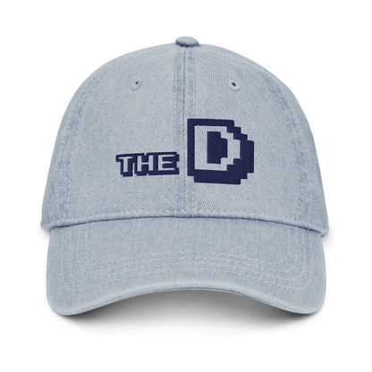 Detroit 'The D' Denim Baseball Cap (Arcade Font) | White/Navy Embroidery - Circumspice Michigan