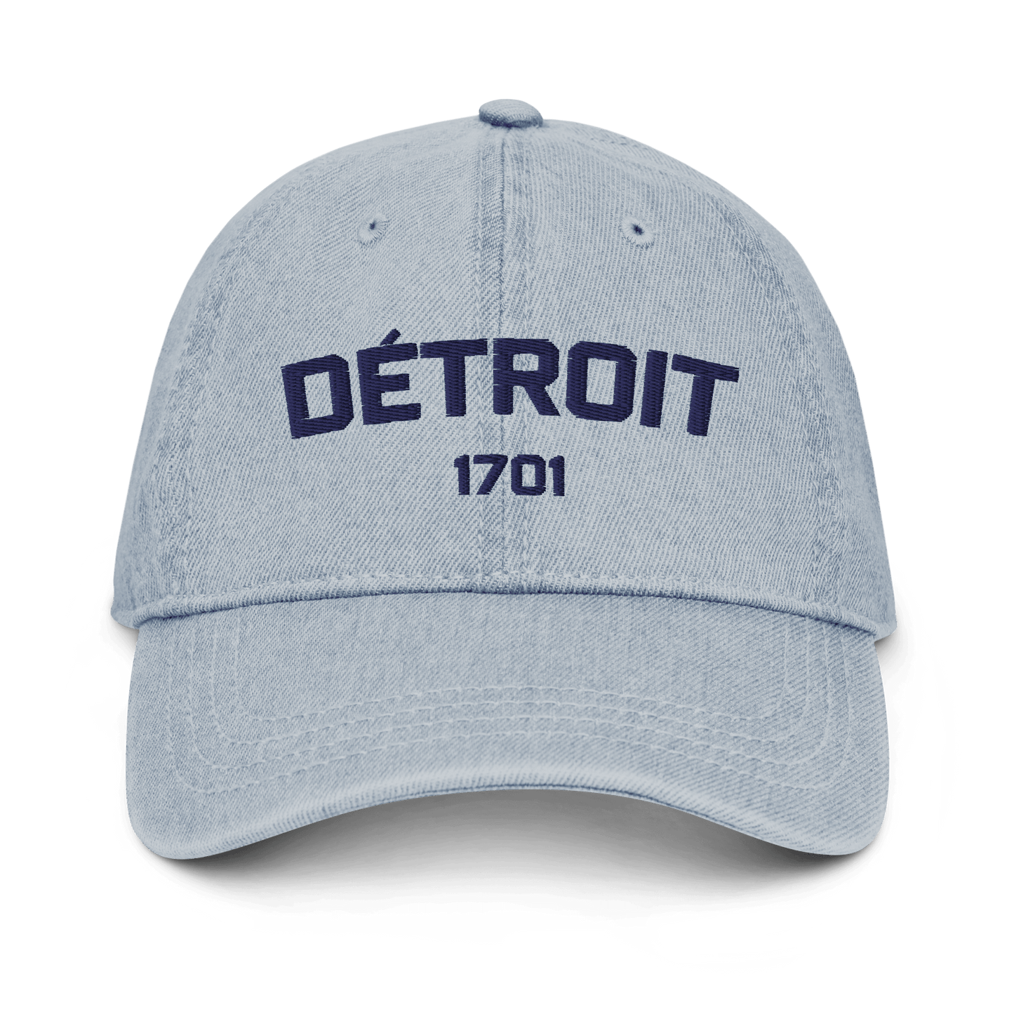 'Détroit 1701' Denim Baseball Cap | White/Navy Embroidery - Circumspice Michigan