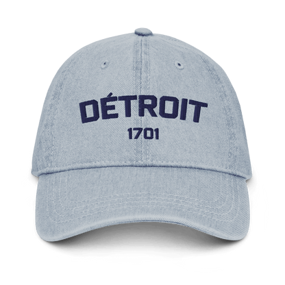 'Détroit 1701' Denim Baseball Cap | White/Navy Embroidery - Circumspice Michigan