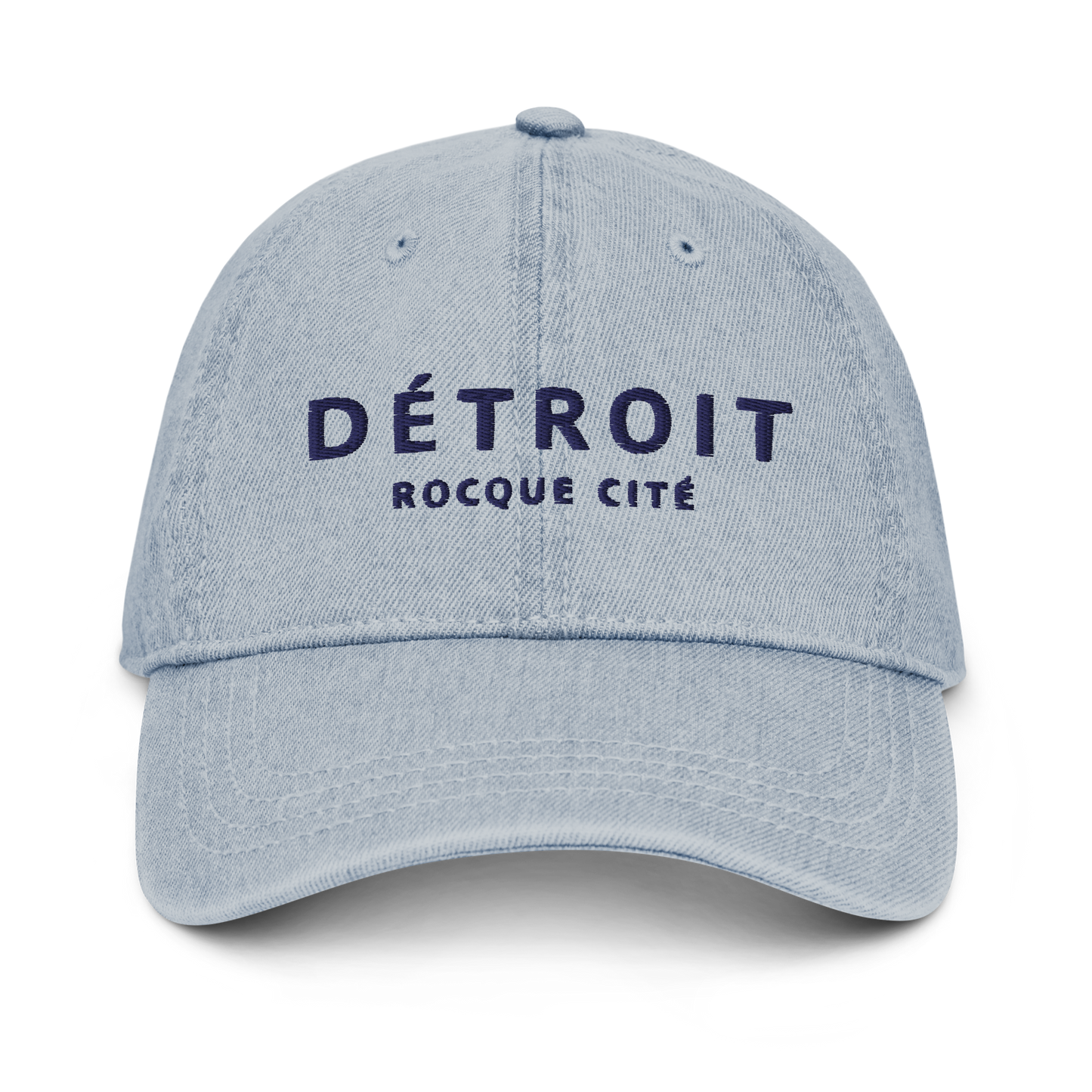 'Détroit Rocque Cité' Denim Baseball Cap | White/Navy Embroidery