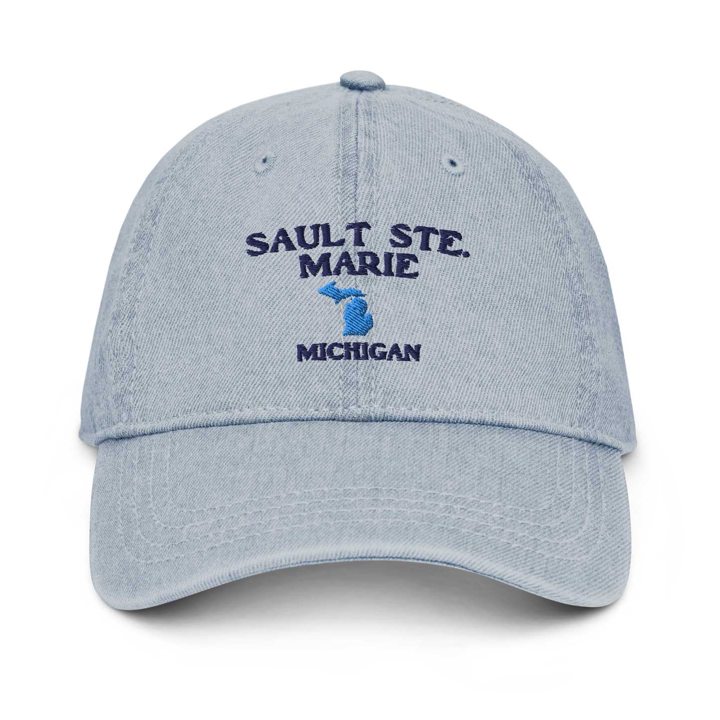 'Sault Ste. Marie' Denim Baseball Cap (w/ Michigan Outline)