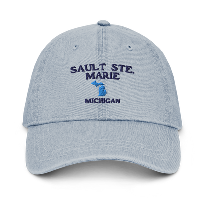 'Sault Ste. Marie' Denim Baseball Cap (w/ Michigan Outline)