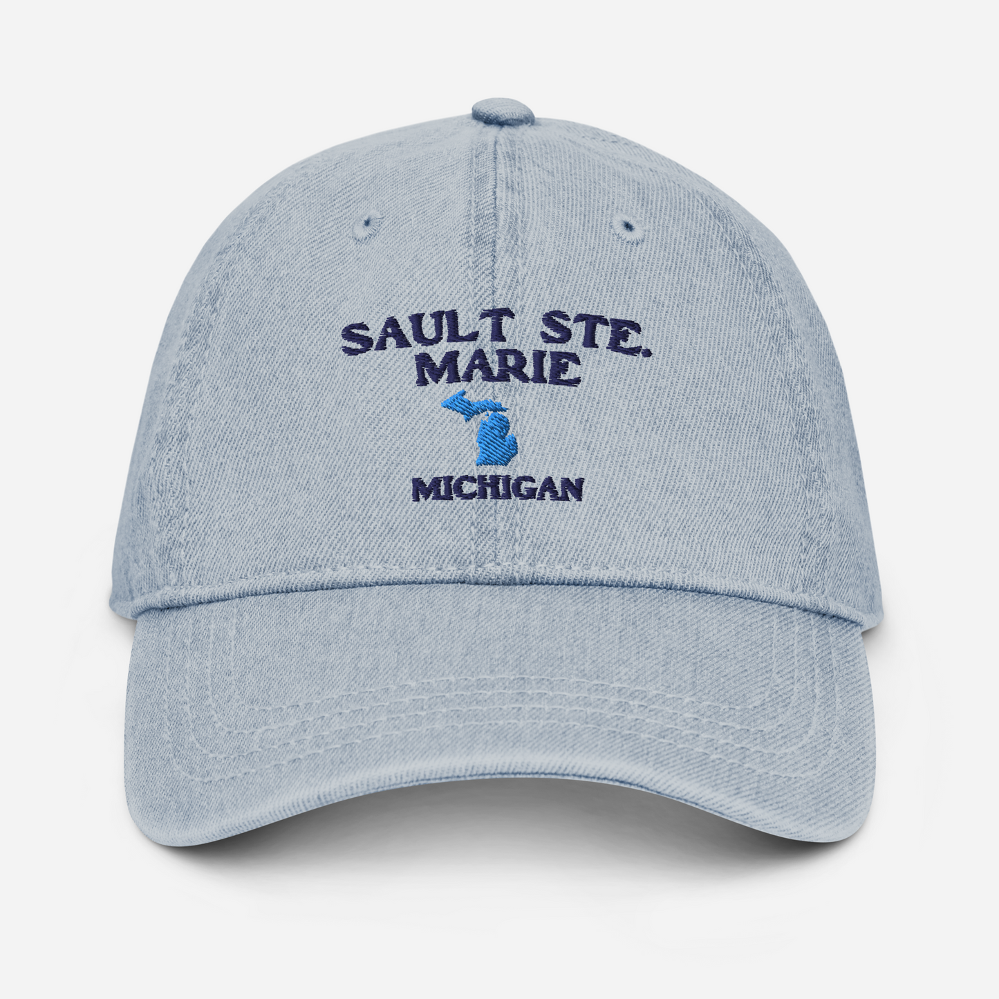 'Sault Ste. Marie' Denim Baseball Cap (w/ Michigan Outline)