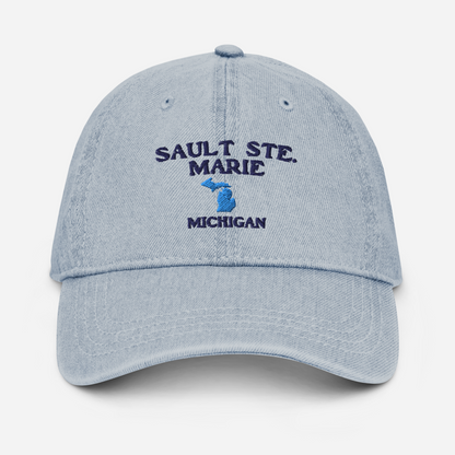 'Sault Ste. Marie' Denim Baseball Cap (w/ Michigan Outline)