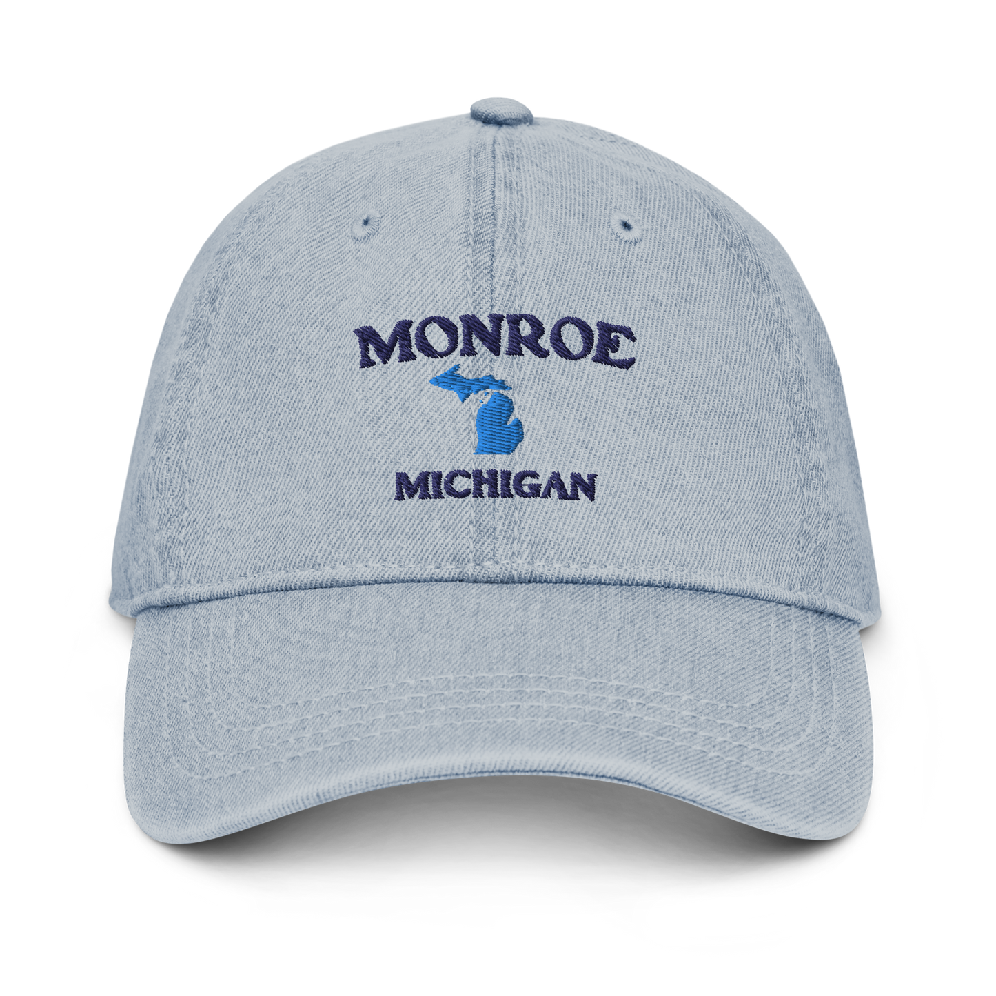 'Monroe Michigan' Denim Baseball Cap (w/ Michigan Outline)