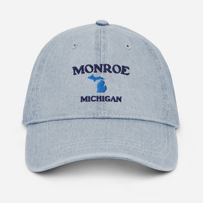 'Monroe Michigan' Denim Baseball Cap (w/ Michigan Outline)