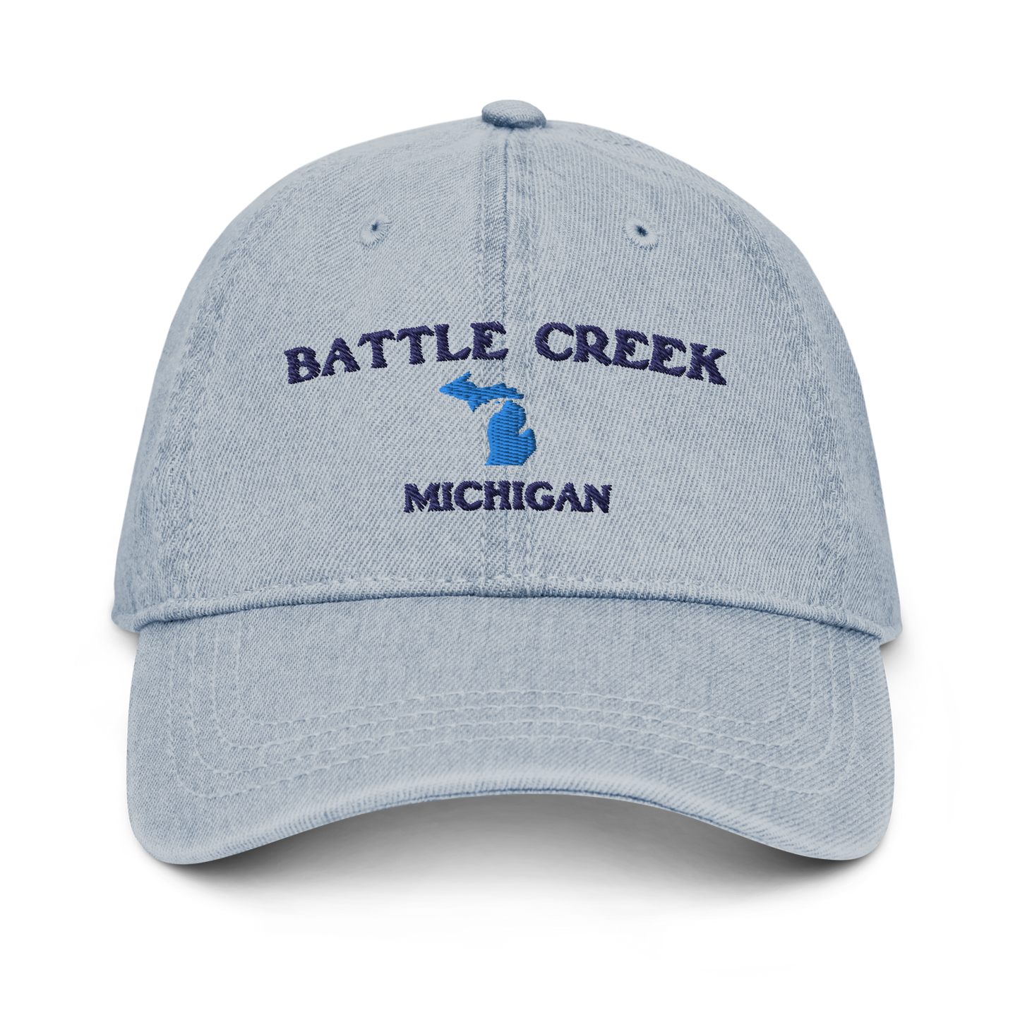 'Battle Creek Michigan' Denim Baseball Cap (w/ Michigan Outline)