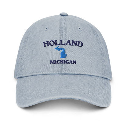 'Holland Michigan' Denim Baseball Cap (w/ Michigan Outline)