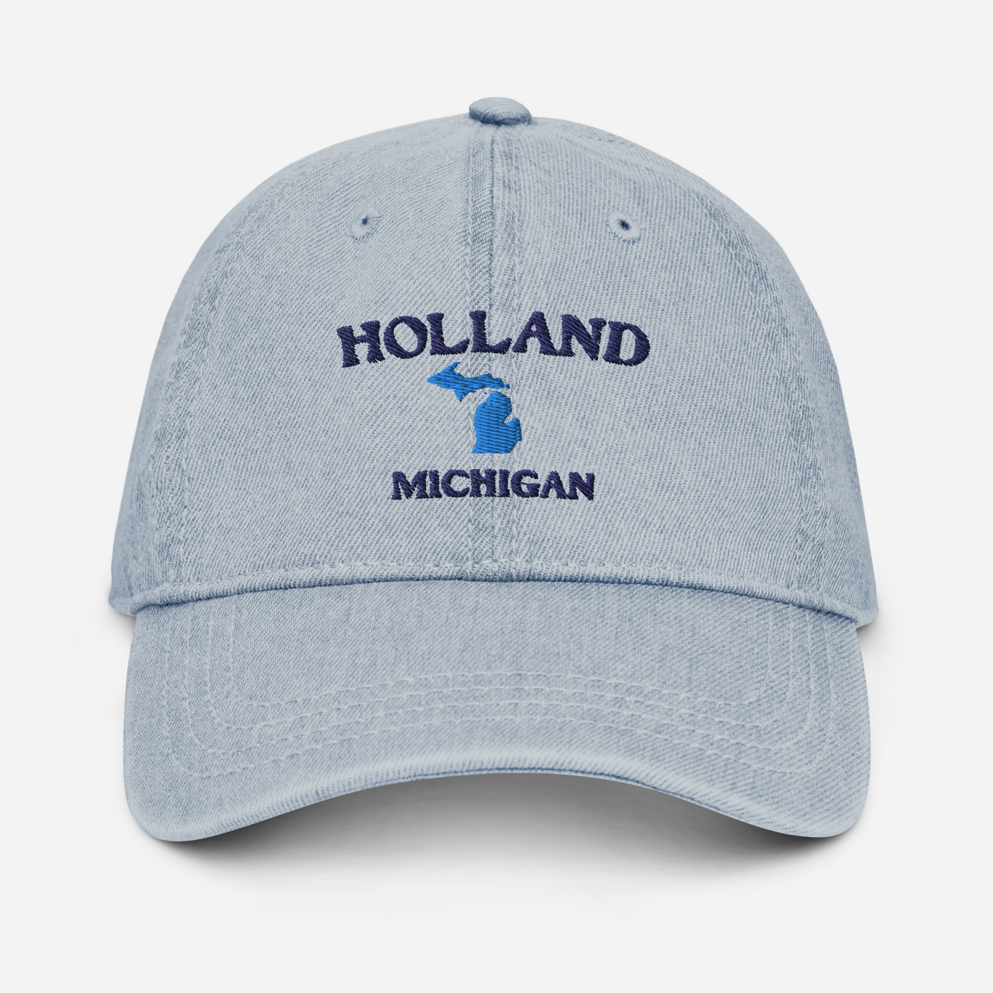 'Holland Michigan' Denim Baseball Cap (w/ Michigan Outline)