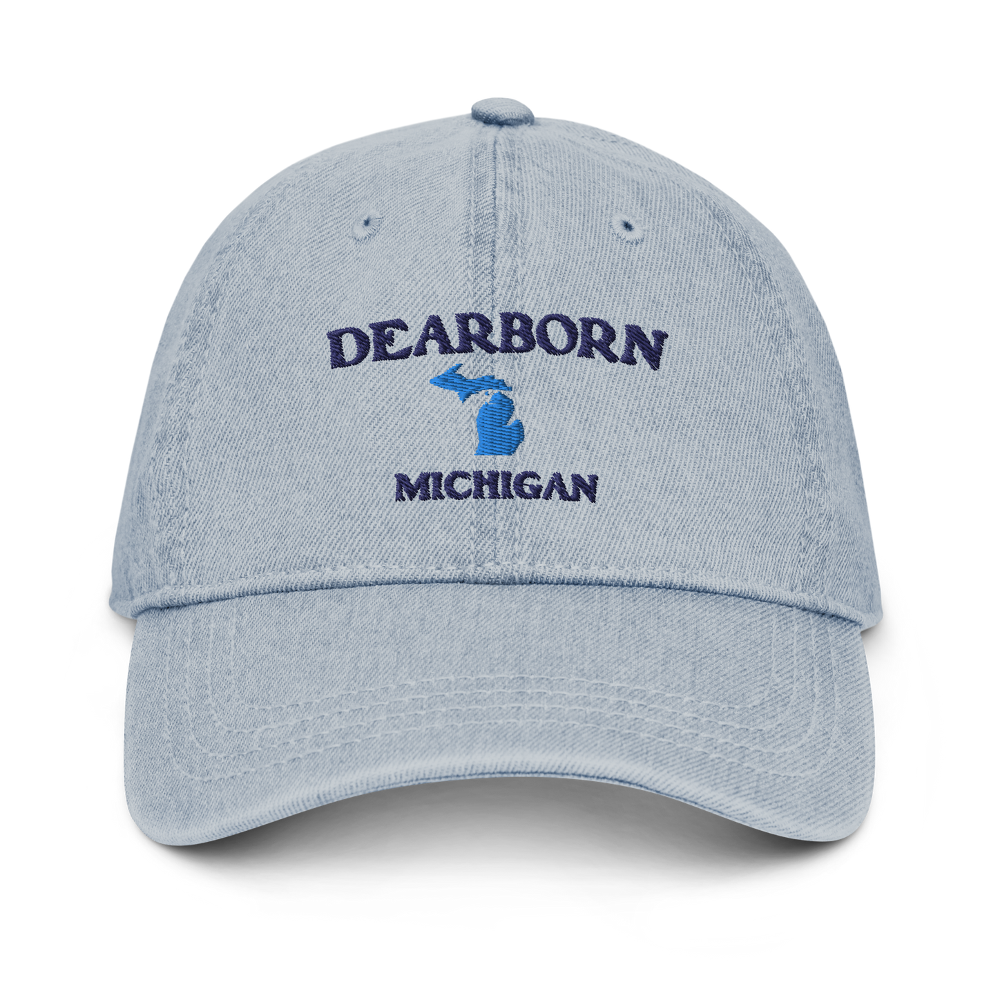 'Dearborn Michigan' Denim Baseball Cap (w/ Michigan Outline)