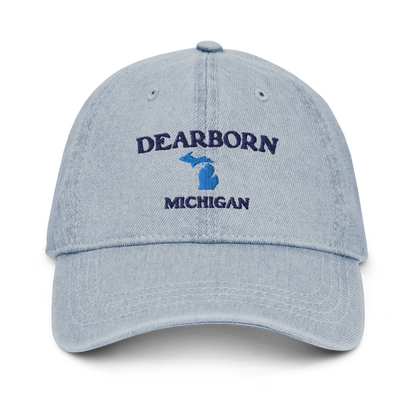 'Dearborn Michigan' Denim Baseball Cap (w/ Michigan Outline)