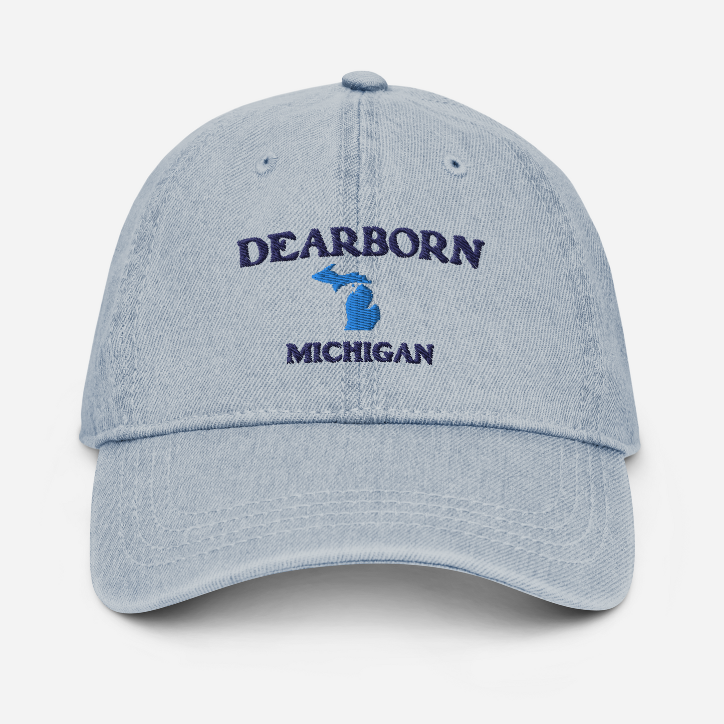 'Dearborn Michigan' Denim Baseball Cap (w/ Michigan Outline)