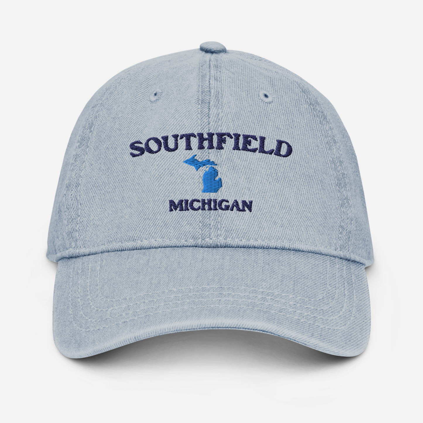 'Southfield Michigan' Denim Baseball Cap (w/ Michigan Outline)