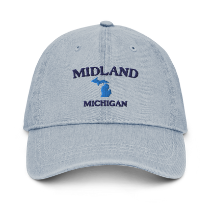 'Midland Michigan' Denim Baseball Cap (w/ Michigan Outline)