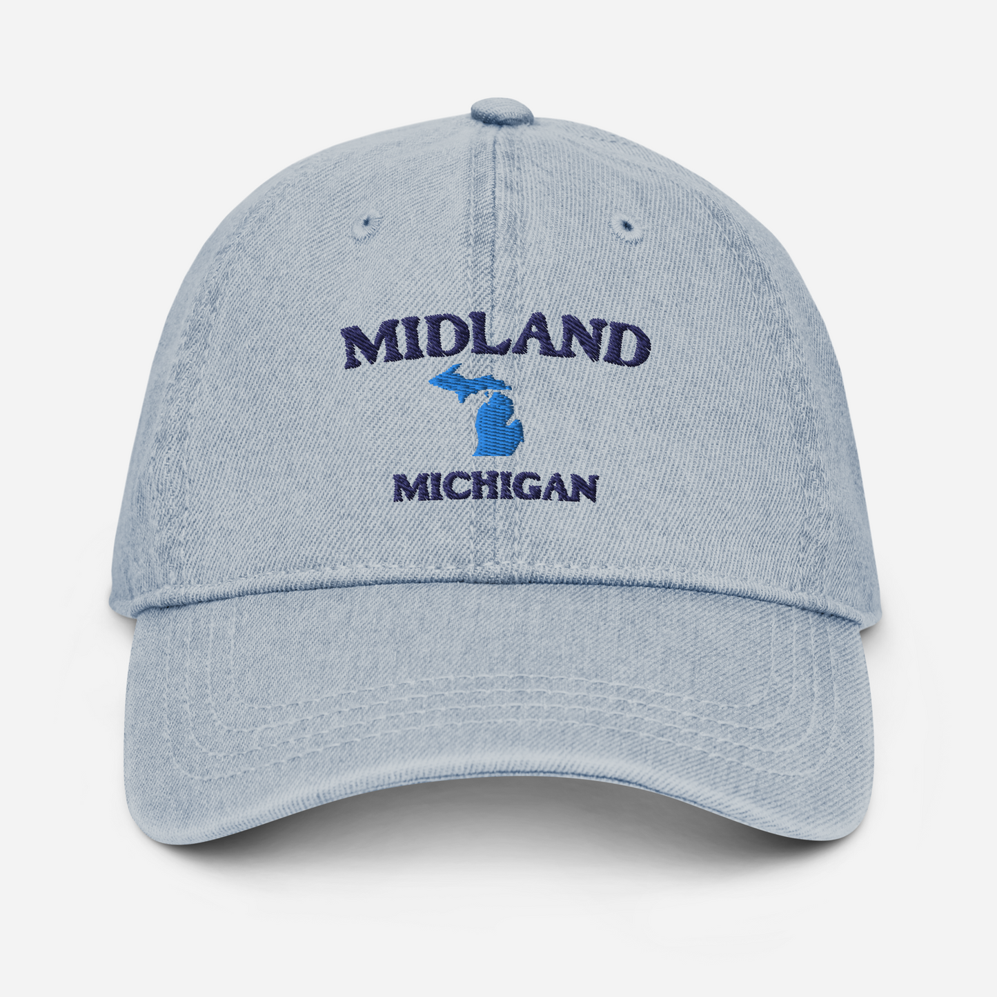 'Midland Michigan' Denim Baseball Cap (w/ Michigan Outline)