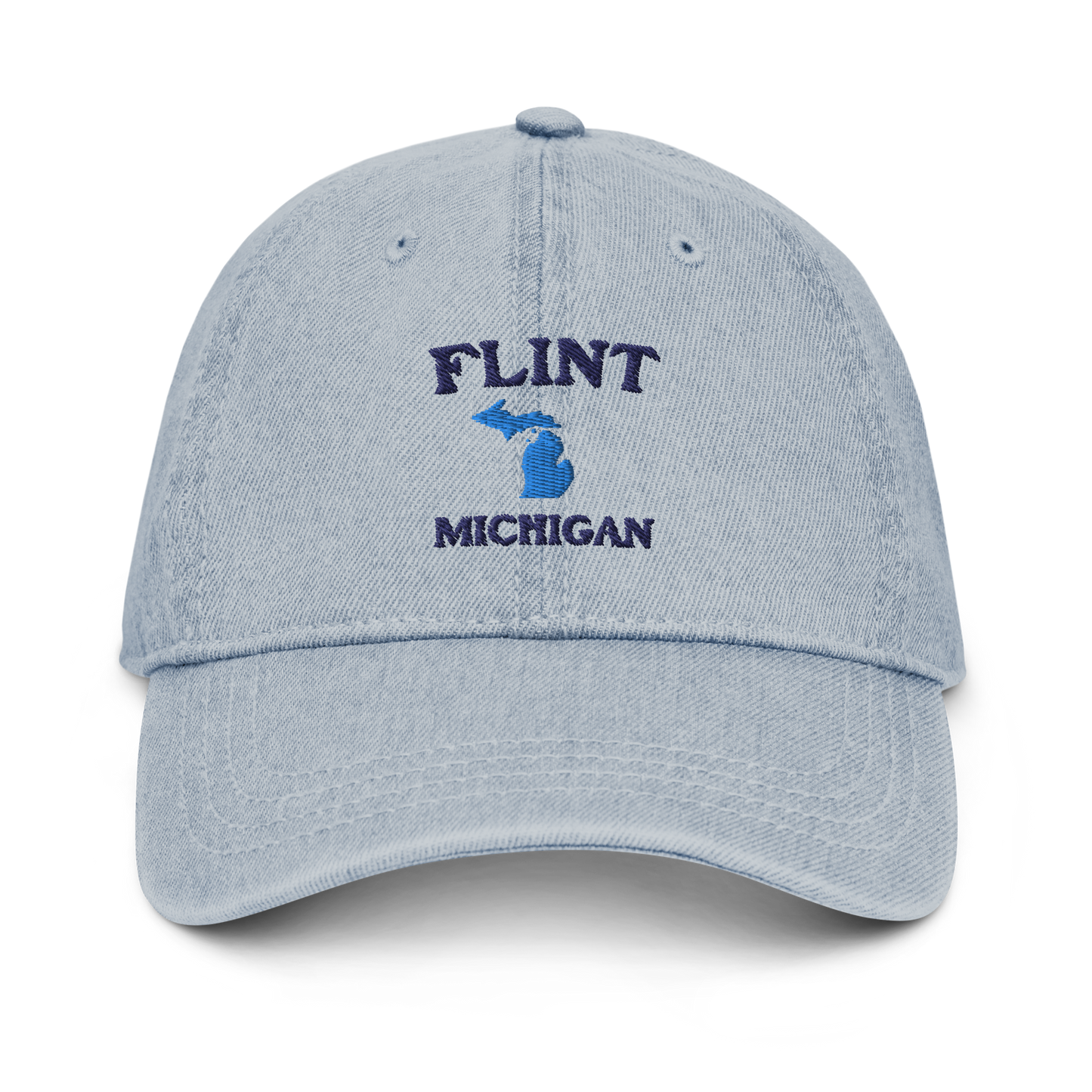 'Flint Michigan' Denim Baseball Cap (w/ Michigan Outline)