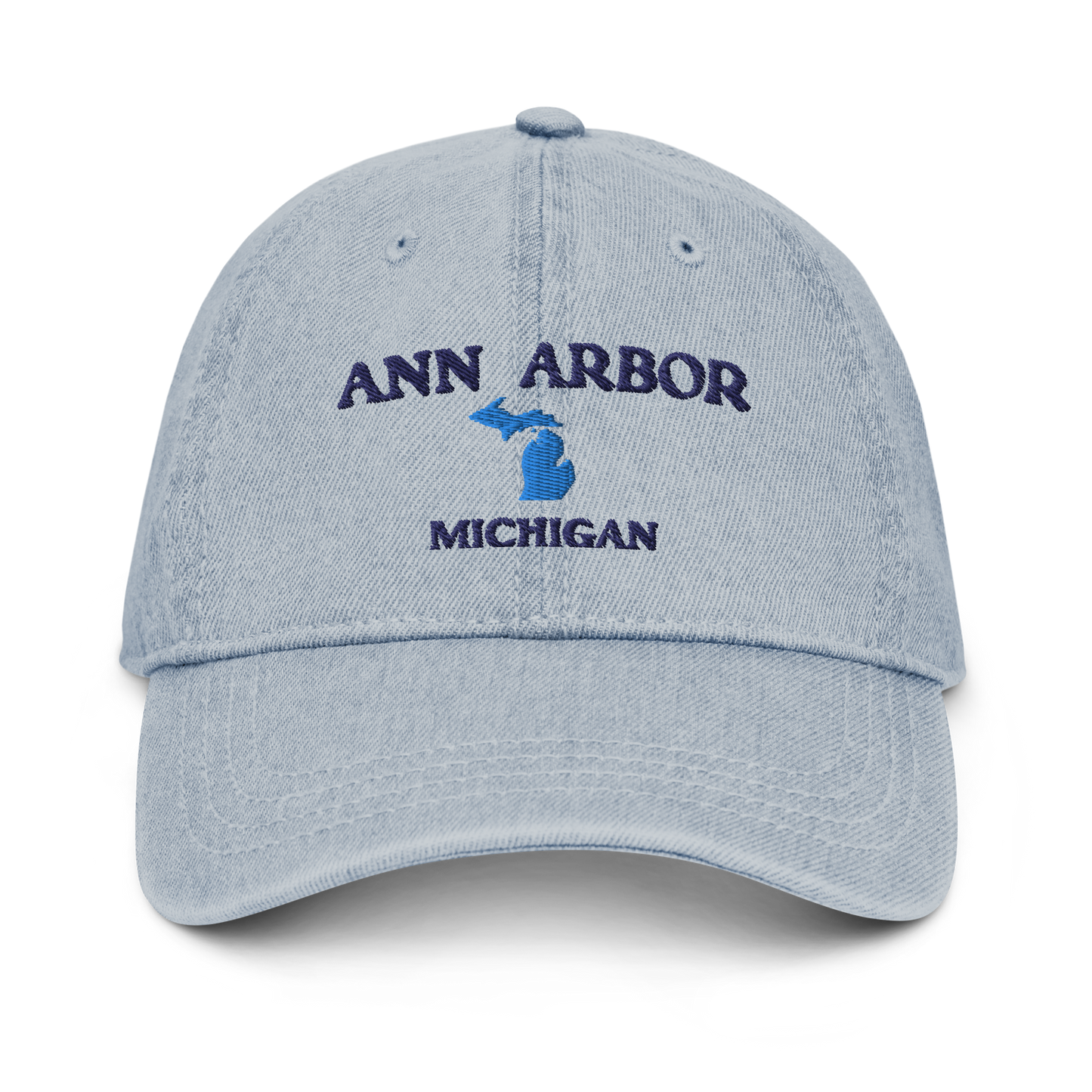 'Ann Arbor Michigan' Denim Baseball Cap (w/ Michigan Outline)