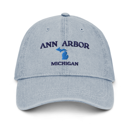 'Ann Arbor Michigan' Denim Baseball Cap (w/ Michigan Outline)