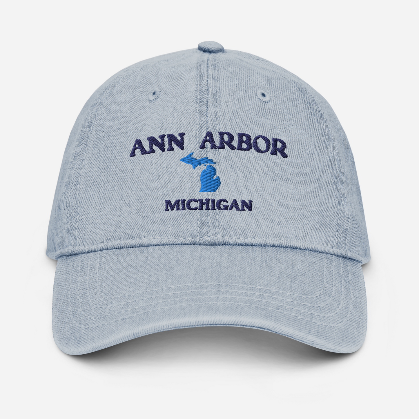 'Ann Arbor Michigan' Denim Baseball Cap (w/ Michigan Outline)