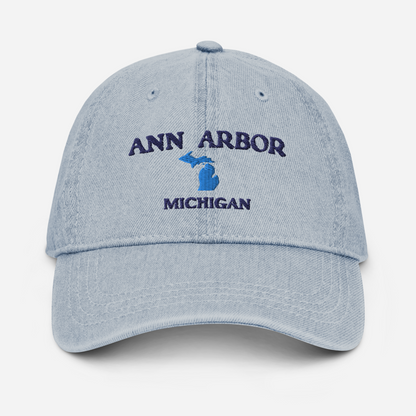 'Ann Arbor Michigan' Denim Baseball Cap (w/ Michigan Outline)