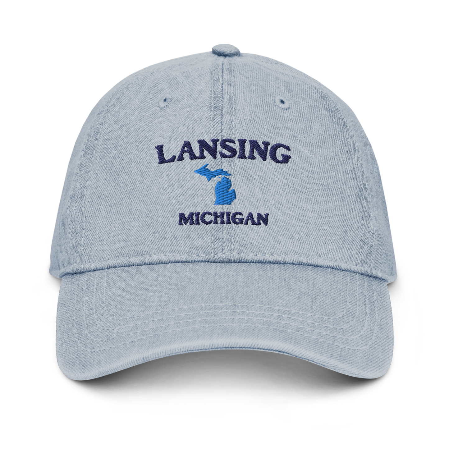 'Lansing Michigan' Denim Baseball Cap (w/ Michigan Outline)