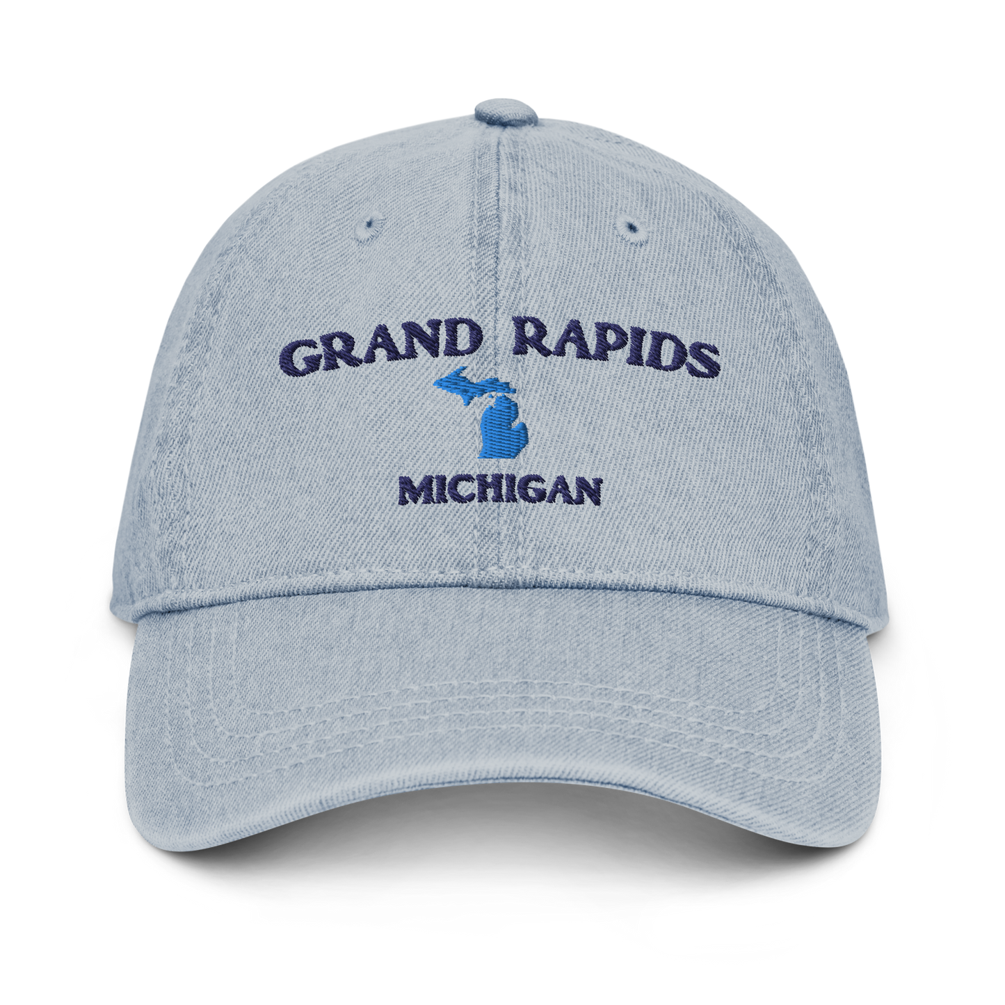 'Grand Rapids Michigan' Denim Baseball Cap (w/ Michigan Outline)