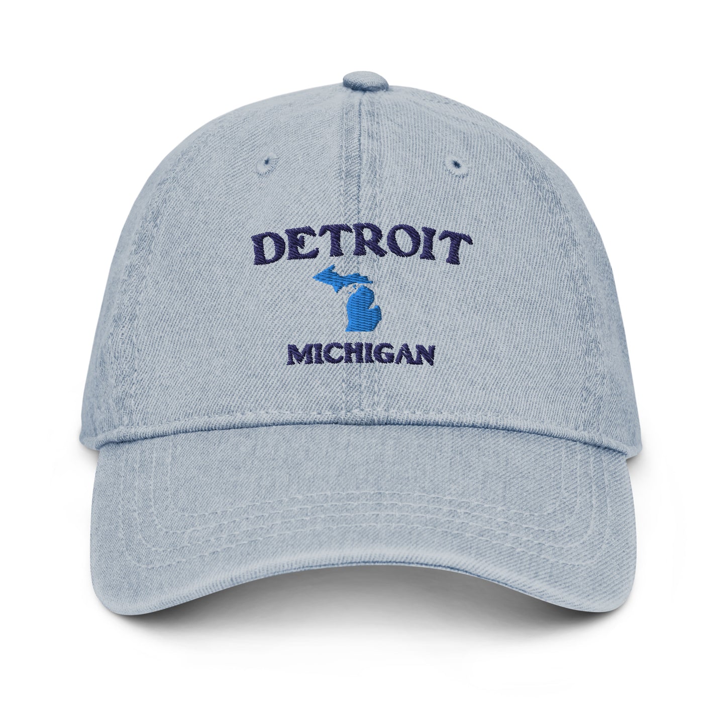 'Detroit Michigan' Denim Baseball Cap (w/ Michigan Outline)