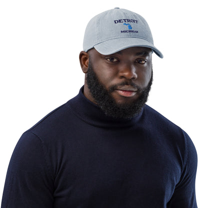 'Detroit Michigan' Denim Baseball Cap (w/ Michigan Outline)