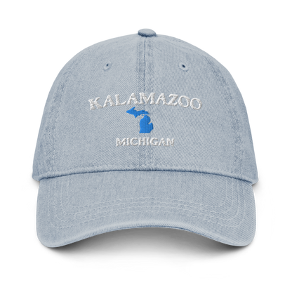 'Kalamazoo Michigan' Denim Baseball Cap (w/ Michigan Outline)