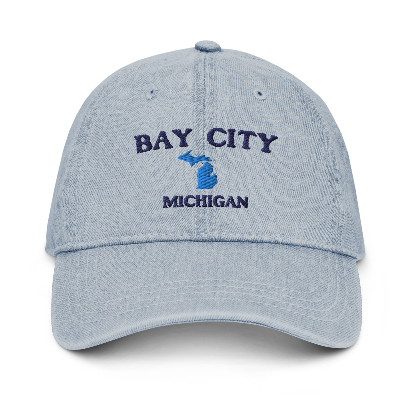 'Bay City Michigan' Denim Baseball Cap (w/ Michigan Outline)