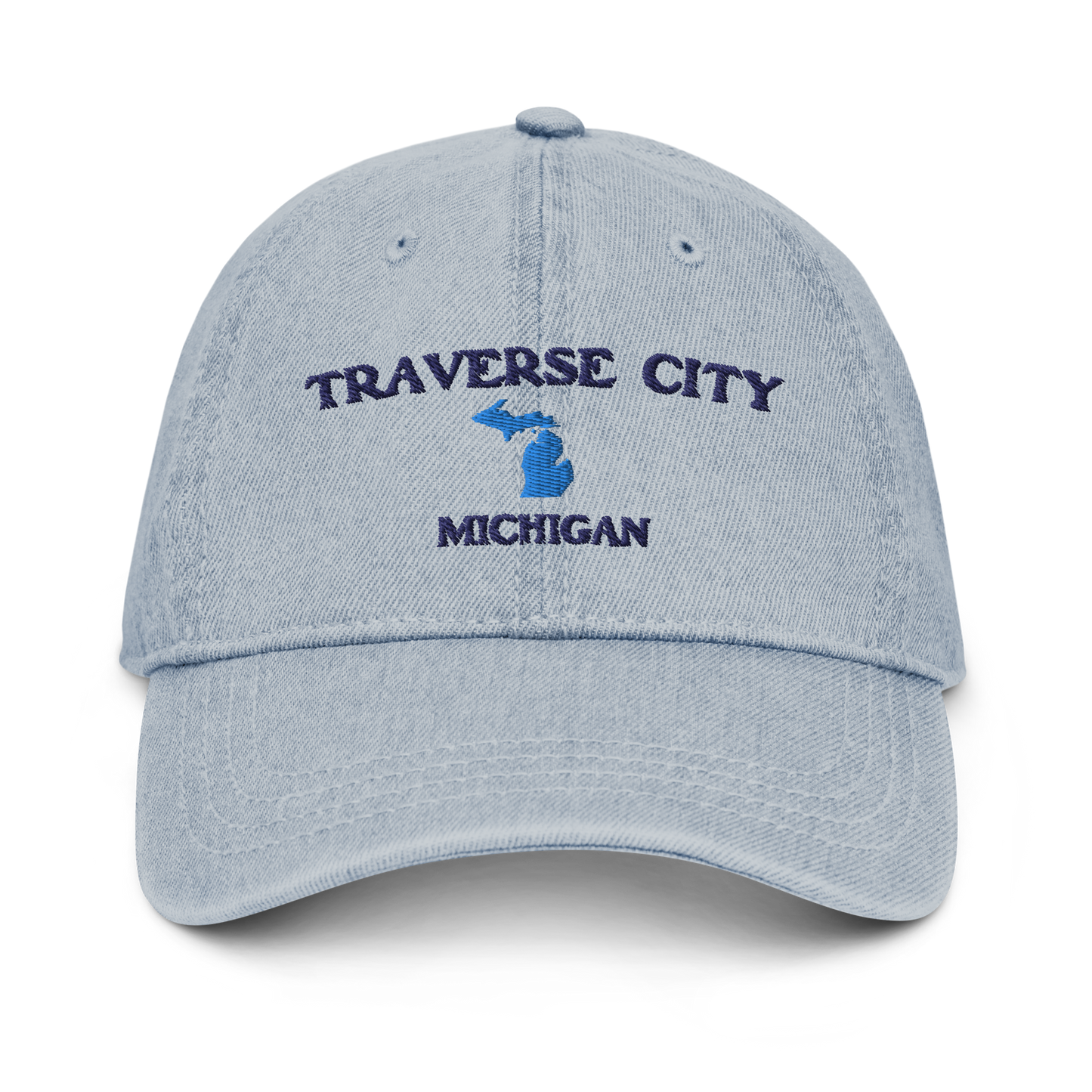 'Traverse City' Denim Baseball Cap (w/ Michigan Outline)