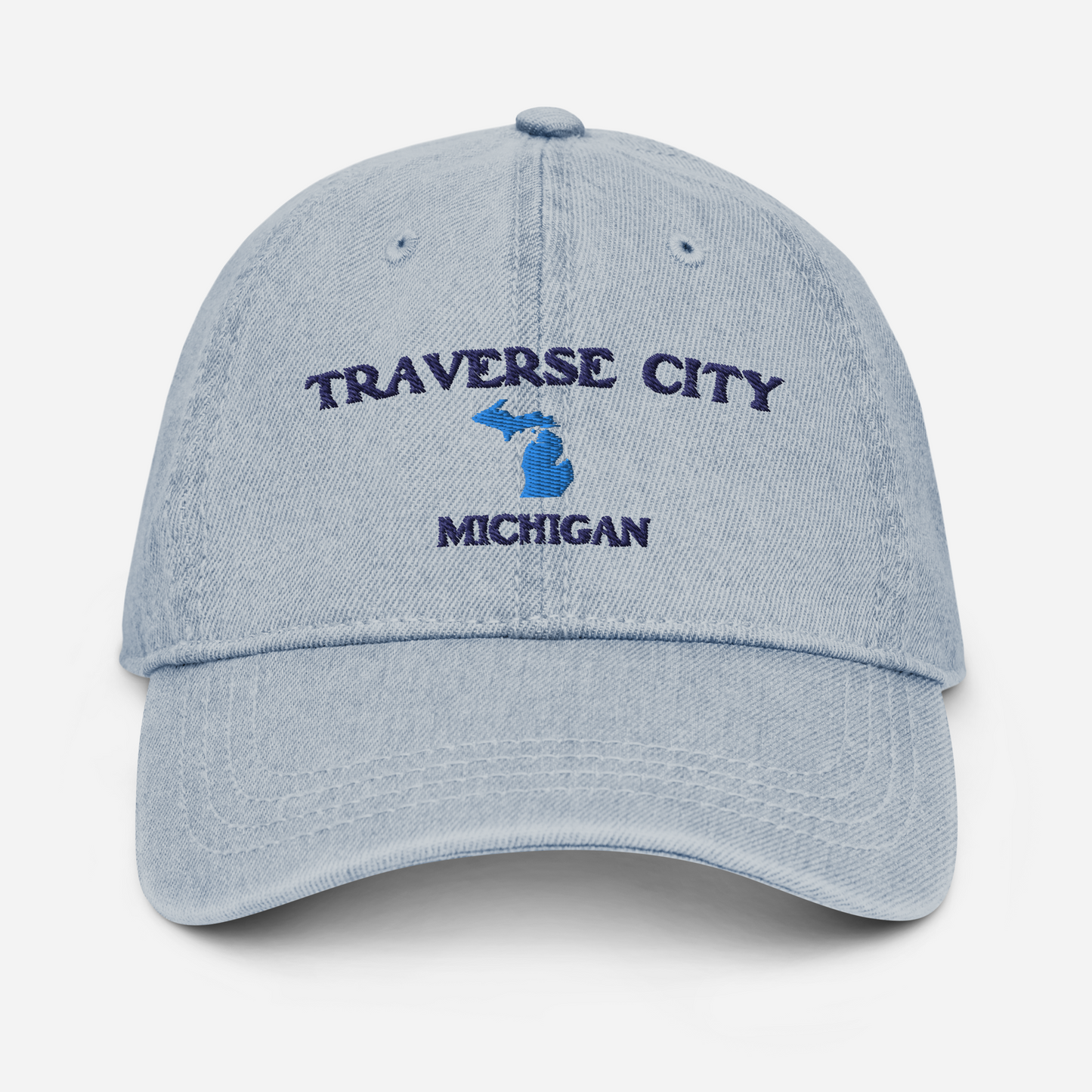 'Traverse City' Denim Baseball Cap (w/ Michigan Outline)