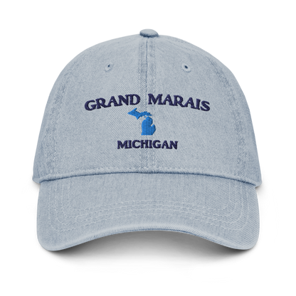 'Grand Marais Michigan' Denim Baseball Cap (w/ Michigan Outline)