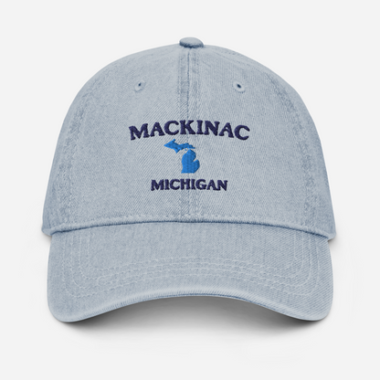 'Mackinac Michigan' Denim Baseball Cap (w/ Michigan Outline)